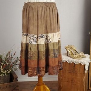 Kupu Kupu knee length boho batik skirt, size L